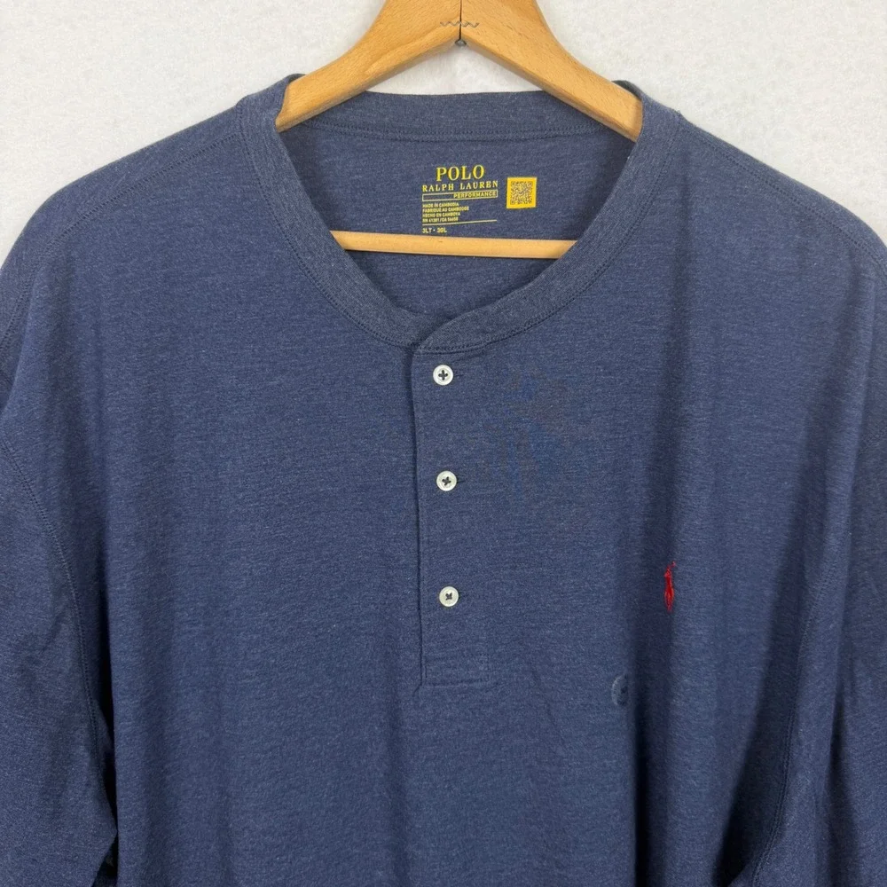 Polo Ralph Lauren Henley Shirt Mens 3XL Performance Short Sleeve Navy Blue